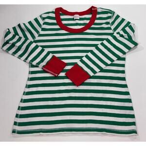 Hanna Andersson Women's XL Striped Long John Pajama Green / White / Red Top